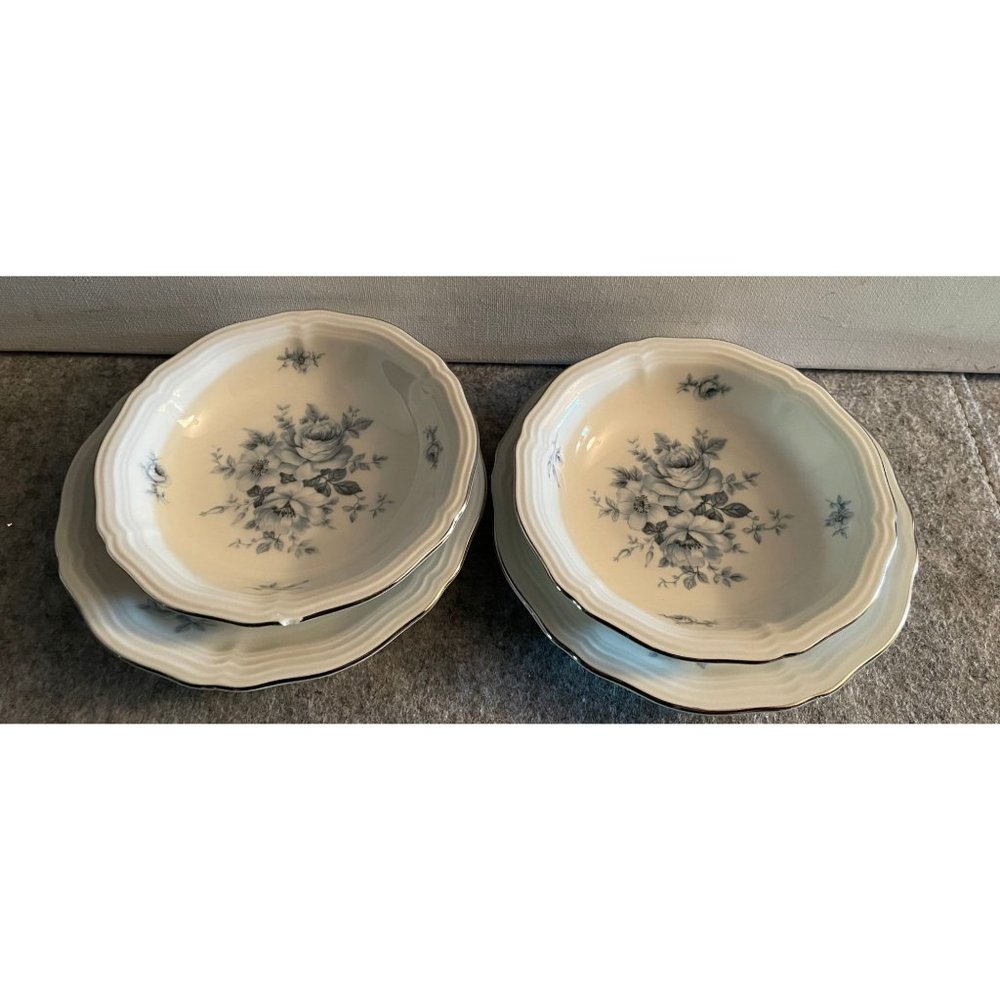 Vintage Haviland Bavaria Chippendale Blue Bouquet 2- 6"Saucers and 2- 5" Bowls
